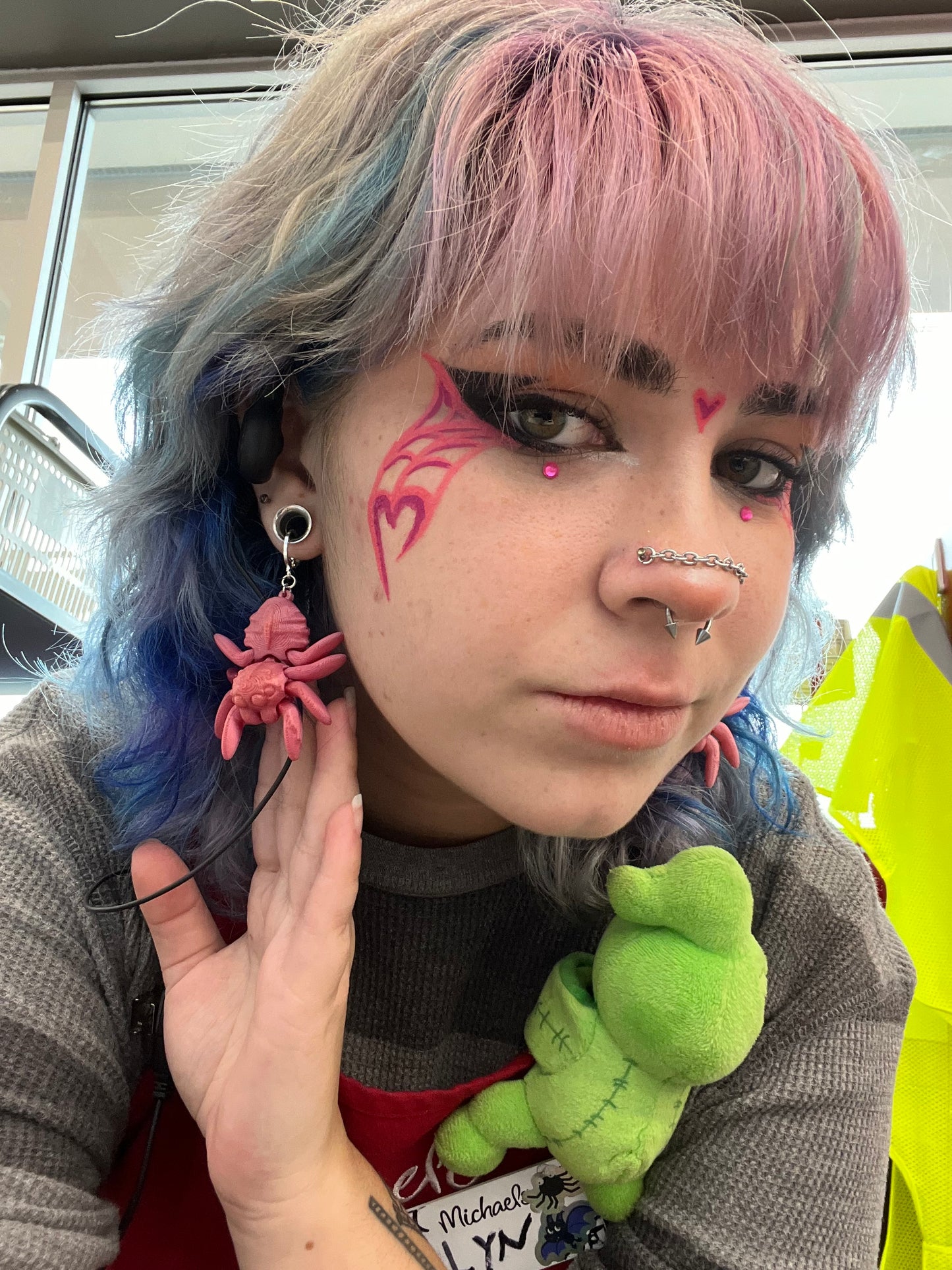 Pink Wiggling Spider Earrings