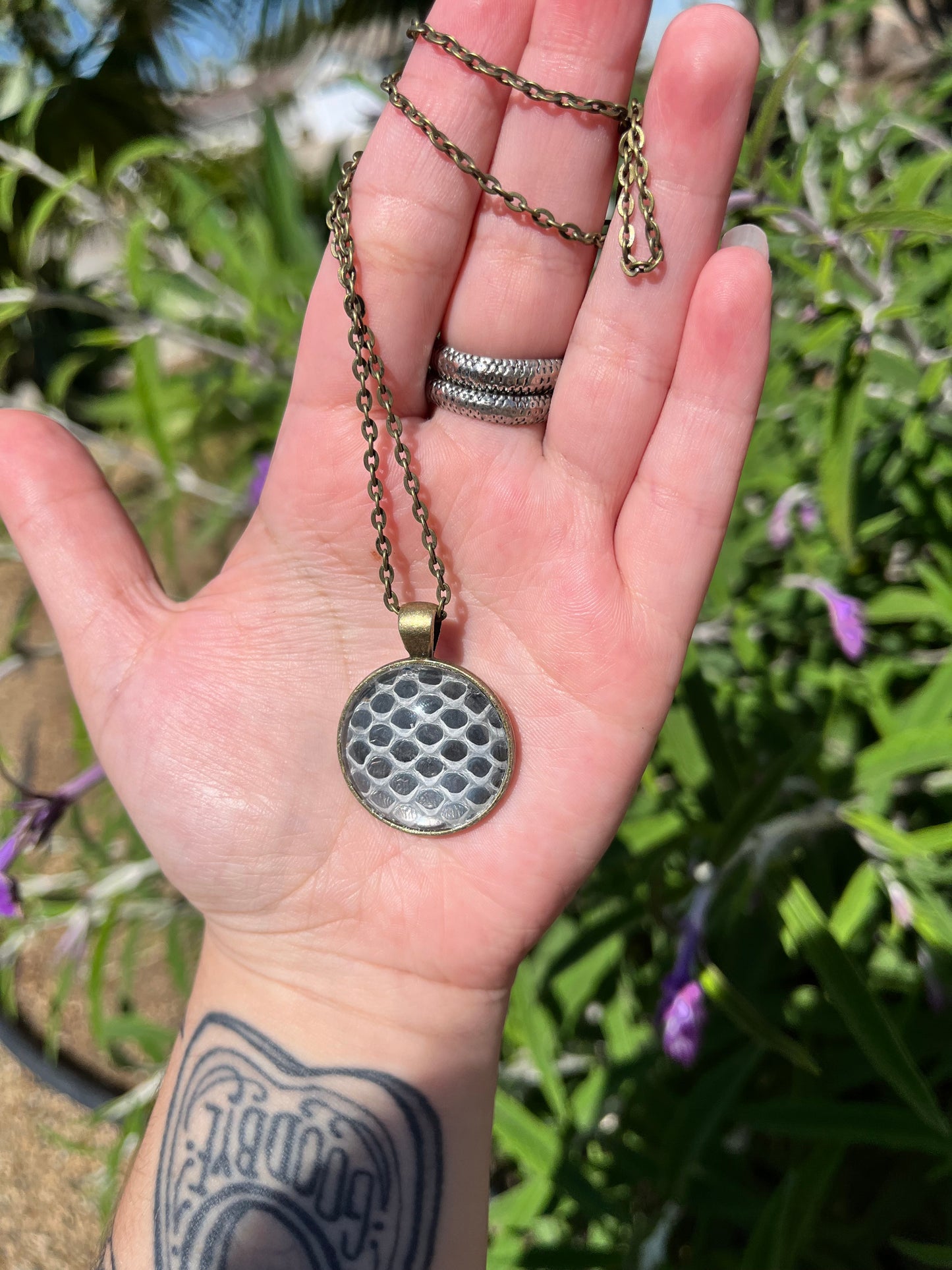 REAL Ball Python Snake Shed Pendant Necklace Black/Bronze