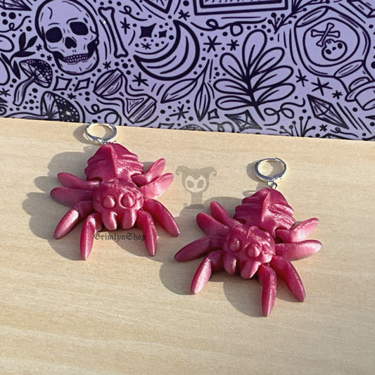 Pink Wiggling Spider Earrings