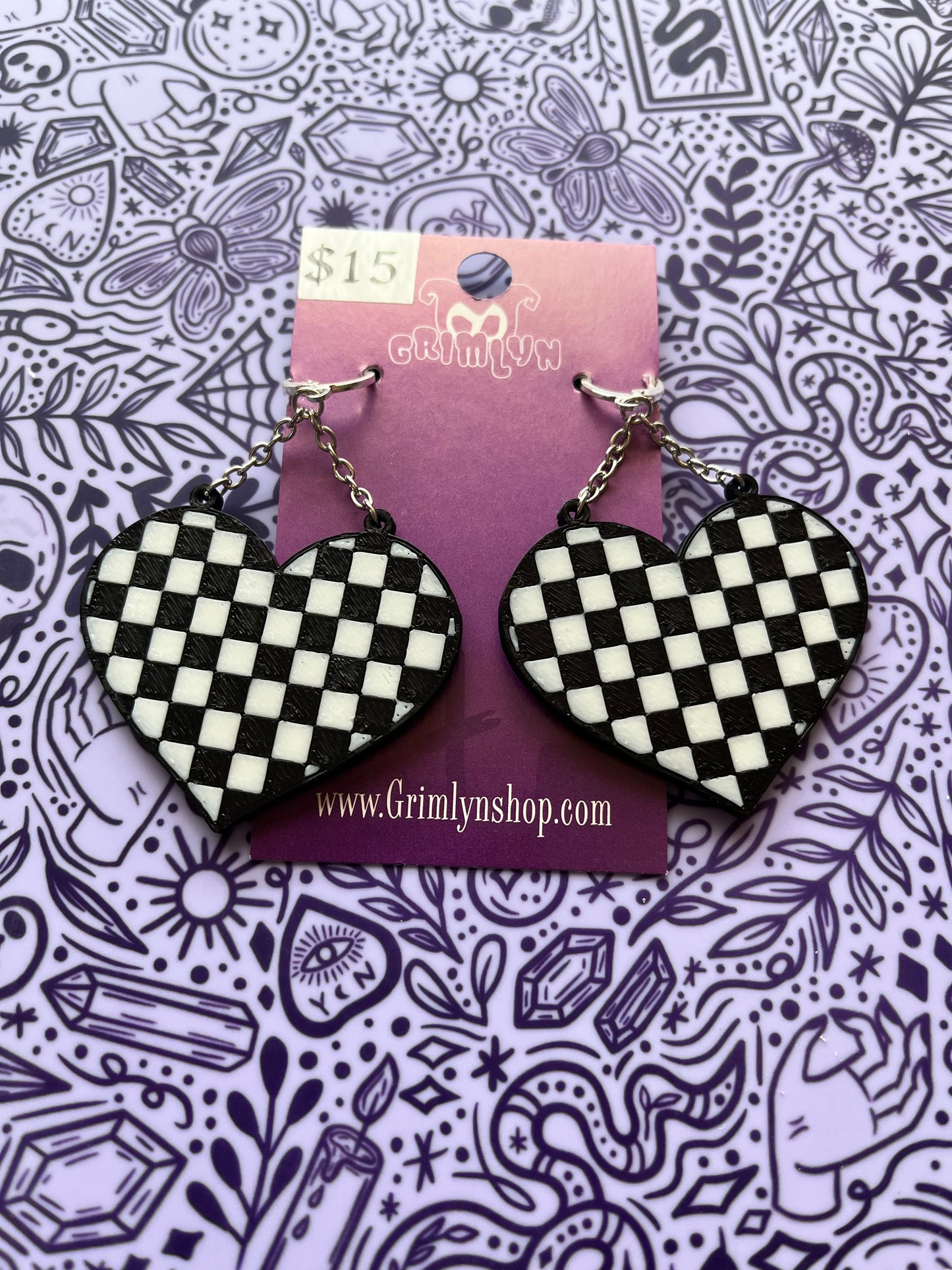 Emo Checker Heart Earrings