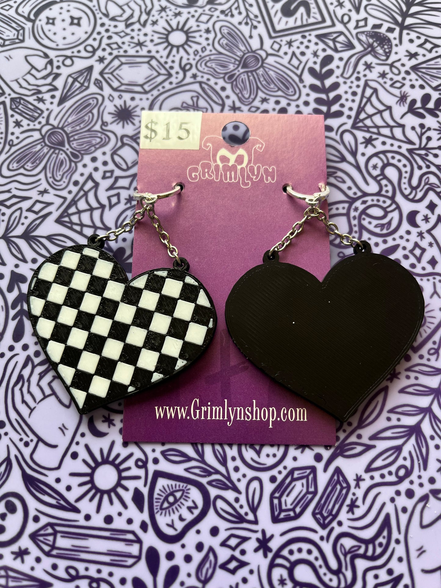 Emo Checker Heart Earrings